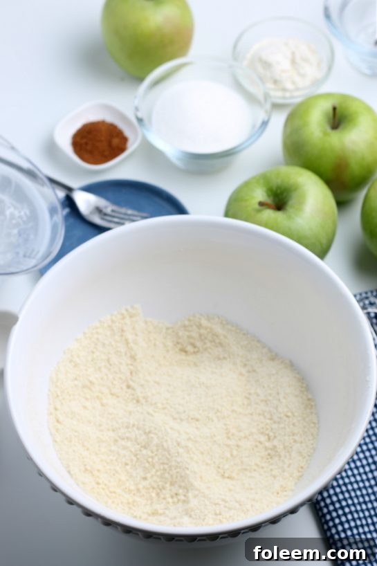 Mixing together the dry ingredients for the apple crostata recipe