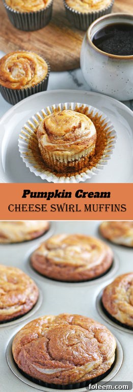 Gorgeous and inviting Pumpkin Cream Cheese Swirl Muffins, a delightful treat for any fall occasion, including Thanksgiving feasts.