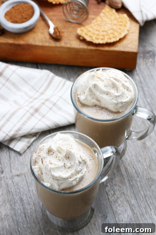 Overhead shot showcasing a freshly prepared Homemade Pumpkin Spice Latte, highlighting its inviting warmth and creamy texture