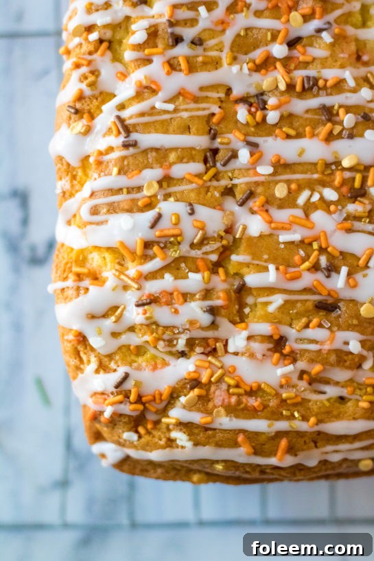Moist and flavorful Fall Confetti Sweet Bread, an easy quick bread made without a mixer, tasting just like fall.