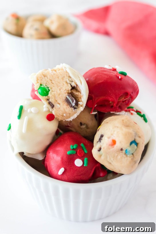 Easy Edible Cookie Dough Bombs recipe is outrageously good, made with no eggs, and especially perfect for Christmas dessert trays!