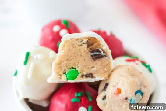 Easy Edible Cookie Dough Balls recipe is outrageously good, made with no eggs, and especially perfect for Christmas dessert trays!