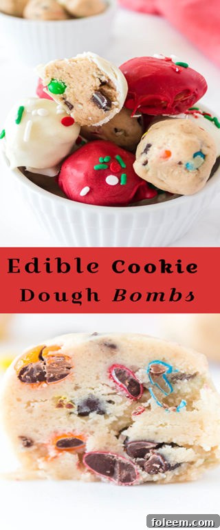 Easy Edible Cookie Dough Bombs recipe is outrageously good, made with no eggs, and especially perfect for Christmas holiday dessert trays!