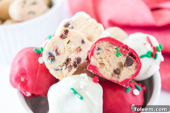 Christmas Edible Cookie Dough Balls recipe is so incredibly yummy, made with no eggs, and especially perfect for holiday dessert trays!