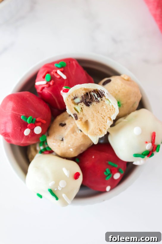 Christmas Edible Cookie Dough Balls recipe is so easy to make, made with no eggs, and especially perfect for holiday dessert trays!