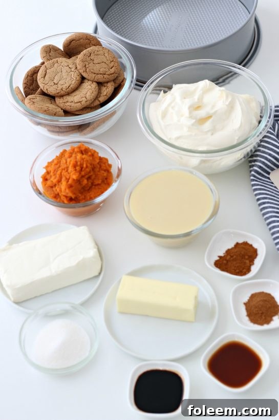 Ingredients needed to make the No Bake Pumpkin Cheesecake recipe