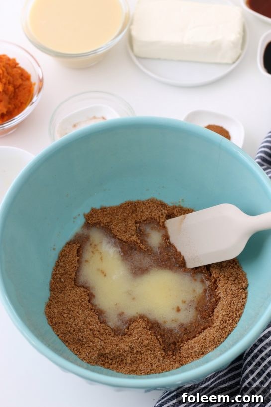 Making the crust for the No Bake Pumpkin Cheesecake recipe