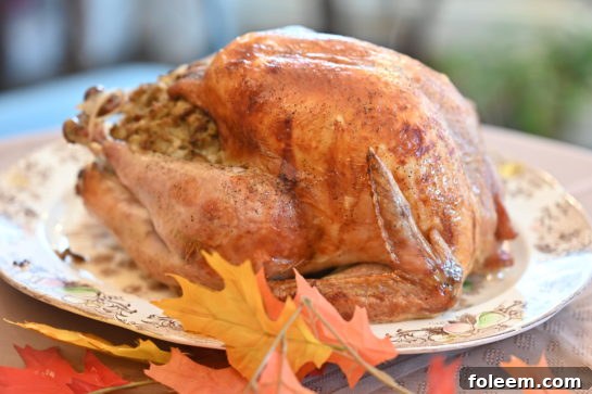 An array of delicious Thanksgiving dishes, featuring a centerpiece of a golden stuffed turkey, alongside various sides, set on a rustic wooden table.