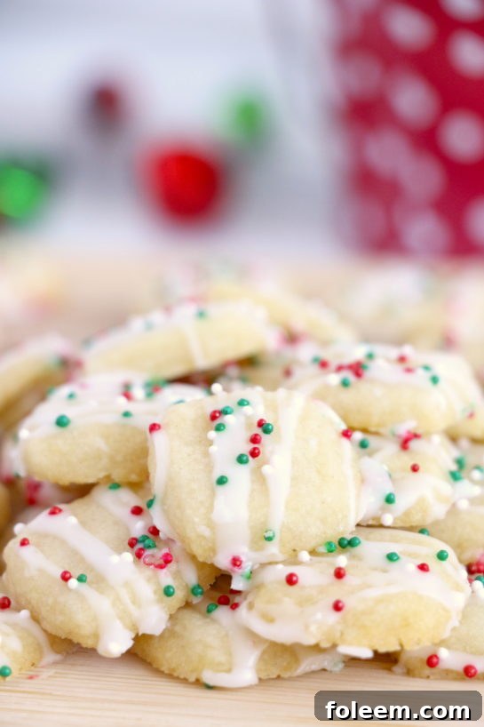 A final shot of the perfectly frosted and sprinkled Christmas Sugar Cookie Bites recipe.