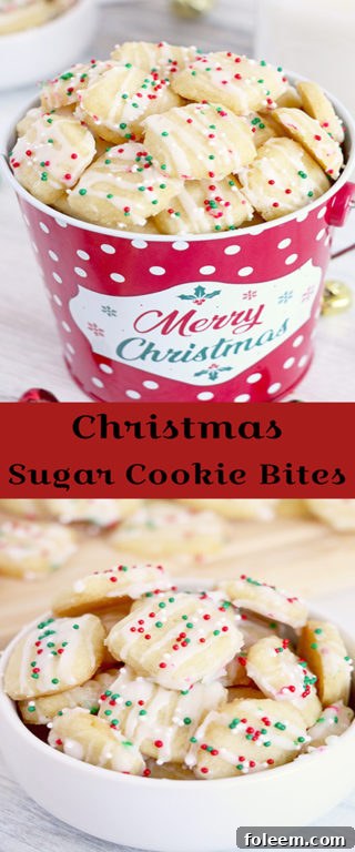Quick and Easy Bite-size soft and buttery Christmas Sugar Cookie Bites – a unique take on classic frosted sugar cookies, perfect for any holiday celebration.