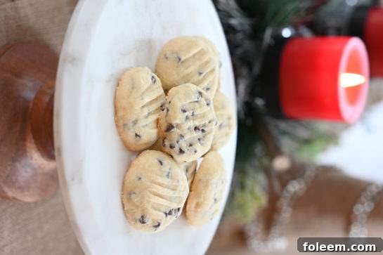 Tender, buttery Chocolate Chip Shortbread Cookies perfect for holidays