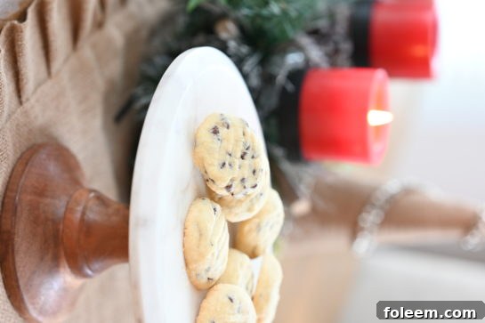 Close-up of buttery Chocolate Chip Shortbread Cookies