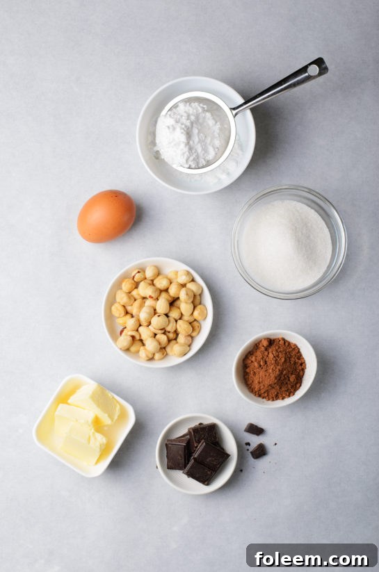 Ingredients for classic chocolate hazelnut crinkle cookies