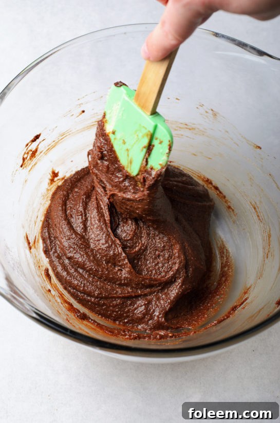 Mixing wet and dry ingredients for chocolate hazelnut cookie dough