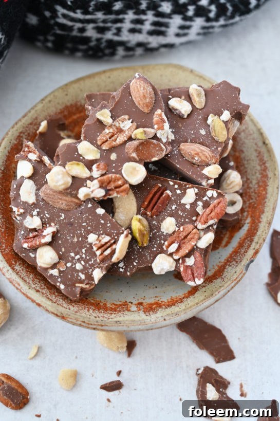 Simple 5-ingredient Salted Chocolate Almond Hazelnut Bark, a beautiful, festive dessert for gifting