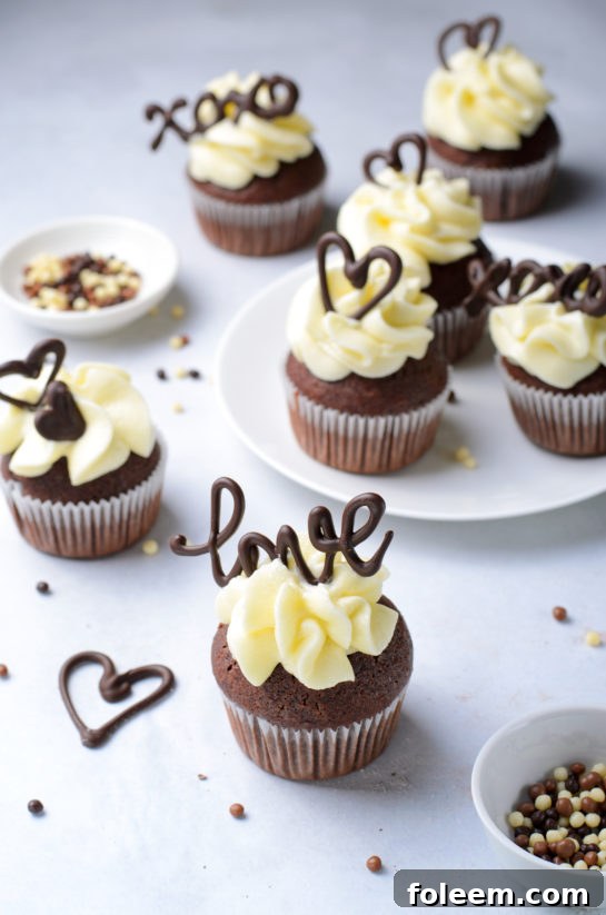 Delicious Lover's Chocolate Cupcakes for Valentine's Day, elegantly presented with a sprinkle of love.
