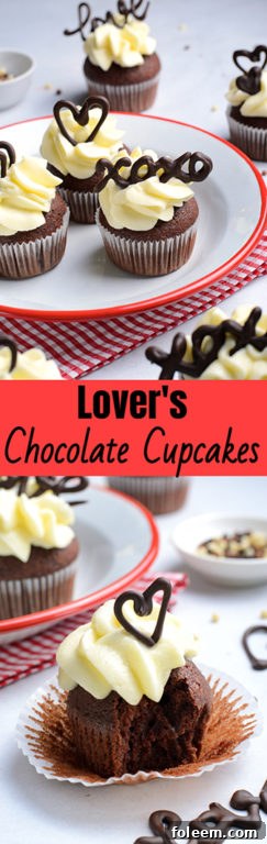 A creative, fun presentation of Lover's Chocolate Cupcakes, showcasing their delightful decorations.