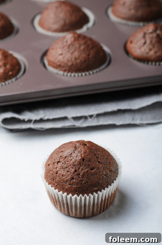 Freshly baked Lover's Chocolate Cupcakes cooling on a rack, ready for frosting.