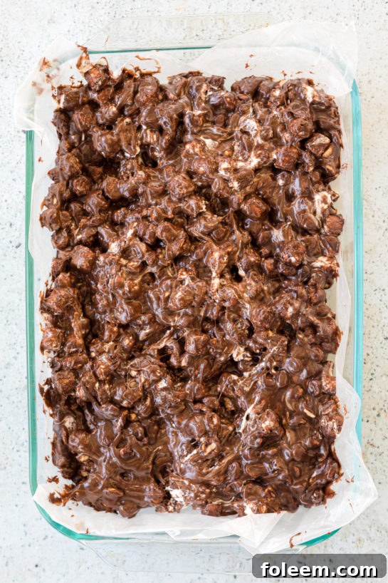 The mixture ready in the pan to make the Valentine's Day Best Rocky Road recipe
