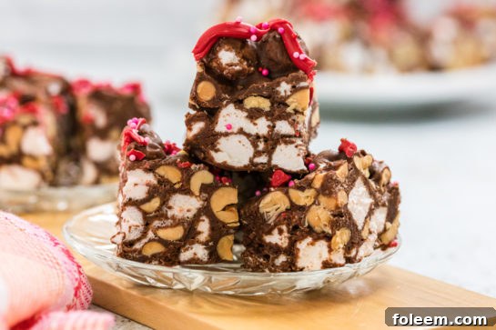 The best Valentine's Day Rocky Road recipe is the perfect chocolate candy for any holiday, Christmas, or party!