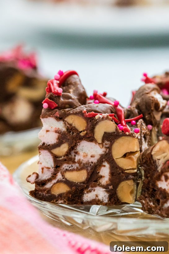 Close-up shot of the best Valentine's Day Rocky Road recipe