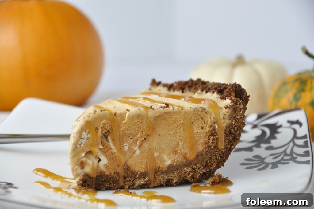 Pumpkin Ice Cream Pie with Gingersnap Crust made with Perry's Ice Cream for holiday dessert.