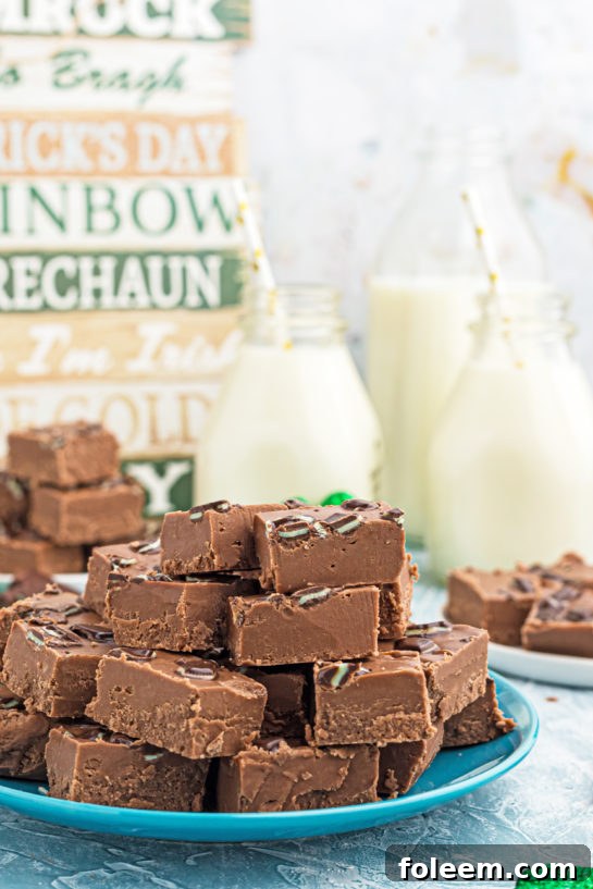 Rich, mint chocolate Andes fudge, a perfect easy dessert recipe.
