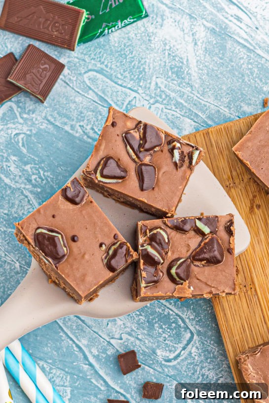 A tray of freshly made Andes Candy Mint Fudge, ready to be chilled.