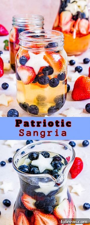 Sip on my Patriotic Sangria recipe this summer to enjoy a cocktail while beating the heat at the same time! With fresh blueberries, strawberries, white grape juice, brandy, and wine, it's perfect for Flag Day, 4th of July or Memorial Day!