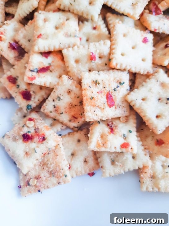 A close-up view of a single Spicy Alabama Fire Cracker, showing the seasoning adhered to its surface.