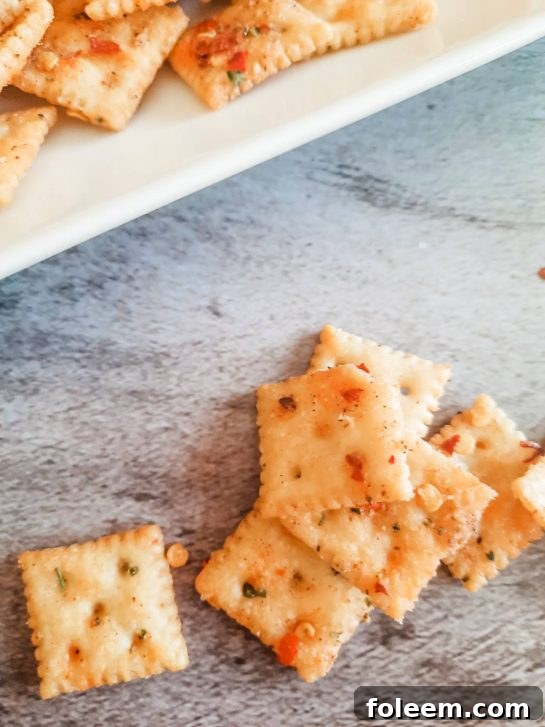 Another perspective of the Spicy Alabama Fire Crackers in a bowl, ready to be enjoyed as a party snack.