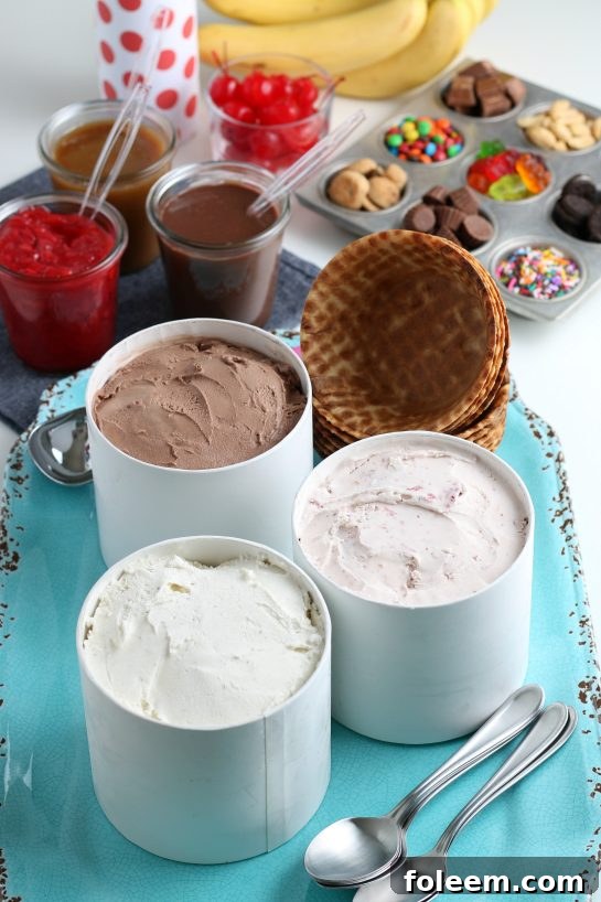 Guests customizing their sundaes at a vibrant DIY ice cream sundae bar, featuring a variety of colorful toppings.