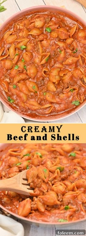 Creamy Beef and Shells is the ultimate creamy pasta recipe! It is incredibly rich, filling, and just screams comfort food!
