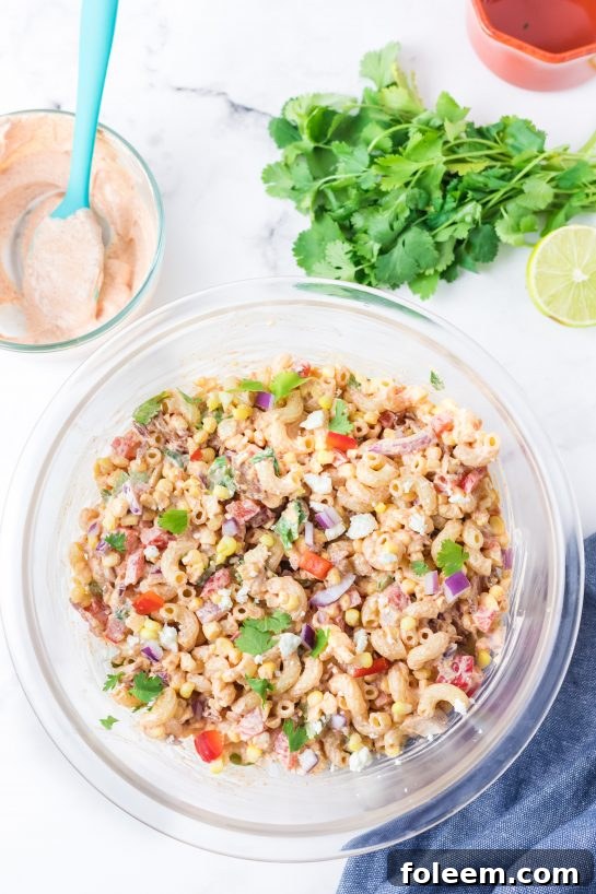 Hearty and healthy Mexican Street Corn Pasta Salad, ideal for any gathering or quick meal.