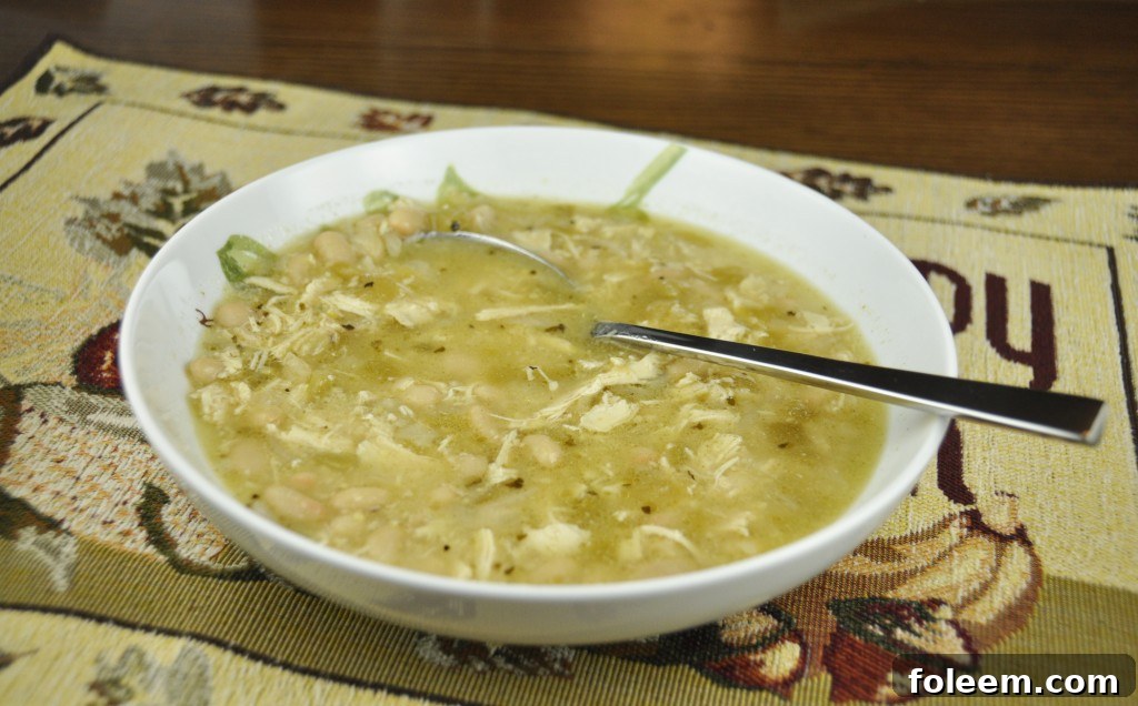 Chili Verde made with green chilis and great northern beans. Great to warm up on a cold day!