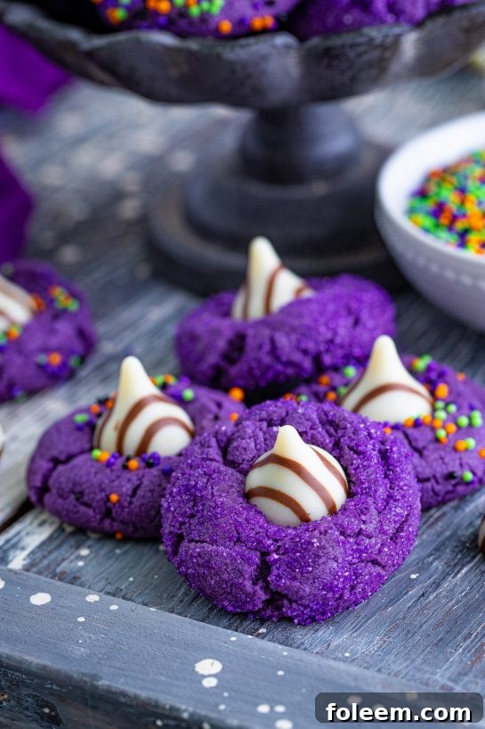 Close-up shot showing the detail of a finished Halloween Witch Hat Cookie.