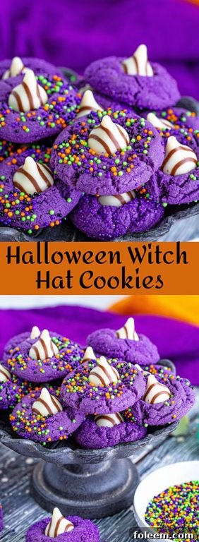 A large image of Halloween Witch Hat Cookies, spooky, delicious, and perfect for kids.