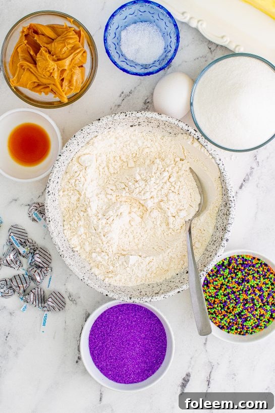 All ingredients laid out for making Halloween Witch Hat Cookies.