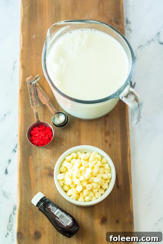 Ingredients needed to make the Grinch Hot Chocolate recipe for Christmas holiday