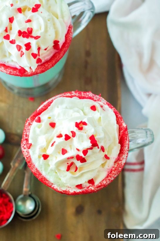 Close-up overhead photo of Grinch Hot Chocolate recipe