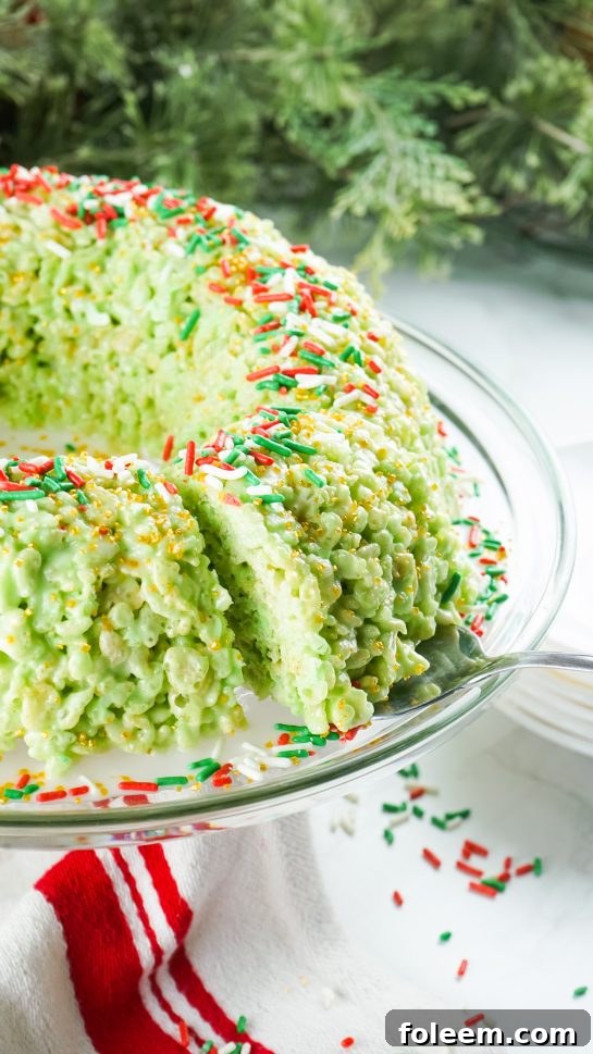 Easy Rice Krispies Treats Wreath Cake, a festive Christmas dessert idea