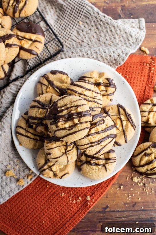 Overhead shot of the finished Peanut Butter Thumbprint Cookies recipe 