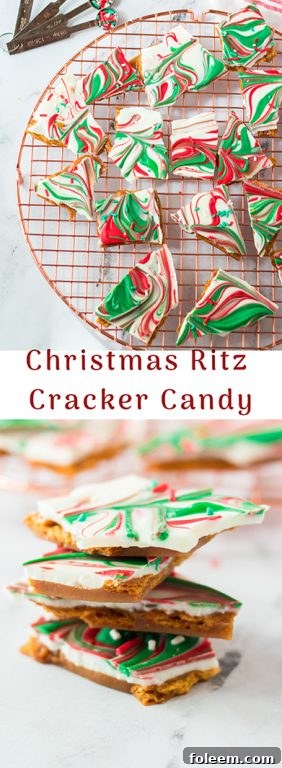 A large piece of Christmas Ritz Cracker Toffee, showing its appealing sweet and salty layers.