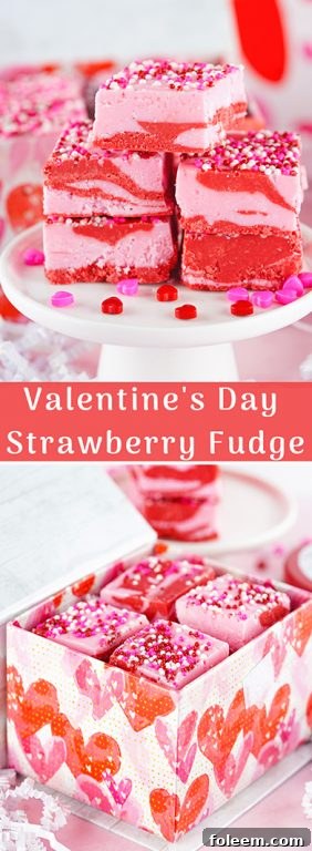 Easy layered Valentine's Day Strawberry Fudge recipe needs just four ingredients and can be made in under 10 minutes! Pretty and super cute gift for your Valentine.