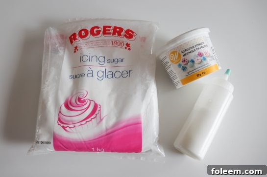 Ingredients needed to make the easy sugar cookie royal icing recipe 