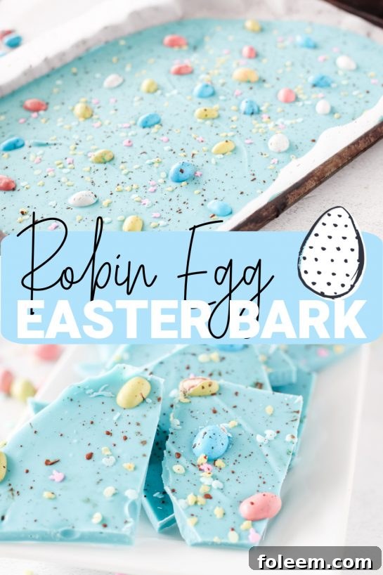 No-Bake Robin Egg Easter Bark beautiful blue Easter Bark (with HOW TO VIDEO!). Super simple and easy to make, topped with chocolate candy eggs is the cutest dessert for Easter!