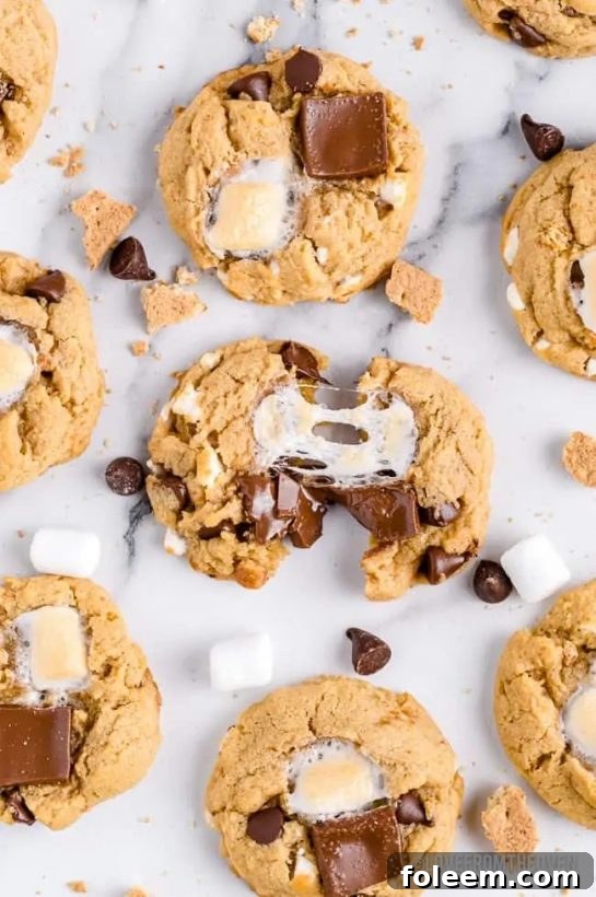 This easy Smores Cookie Recipe combines classic chocolate, marshmallow, and graham cracker flavors with peanut butter for a delicious cookie your friends and family will rave about!