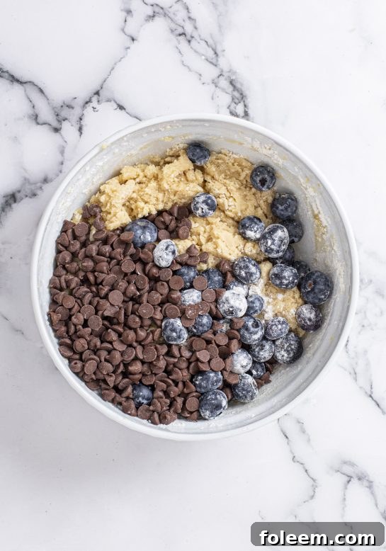 All the fresh ingredients needed to bake the best homemade Blueberry Chocolate Chip Cookies.