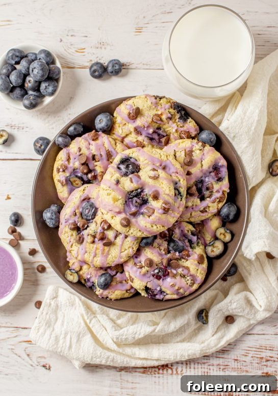 Glazed Blueberry Chocolate Chip Cookies recipe for a delicious dessert or breakfast treat any time of the year.