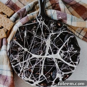 Overhead photo of the Spiderweb S'mores Dip recipe for Halloween